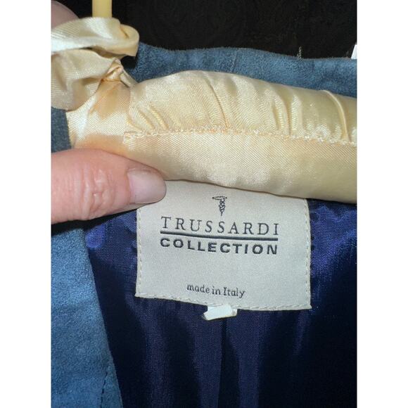 VINTAGE 80's TRUSSARDI DENIM BLUE SUEDE TOP 42 - Picture 11 of 11